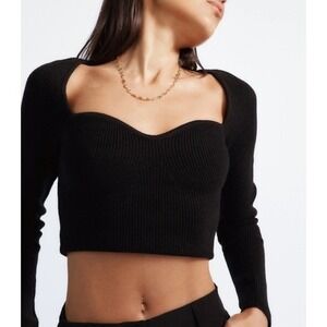 Princess Polly Black Long Sleeve Knit Top Size S/M